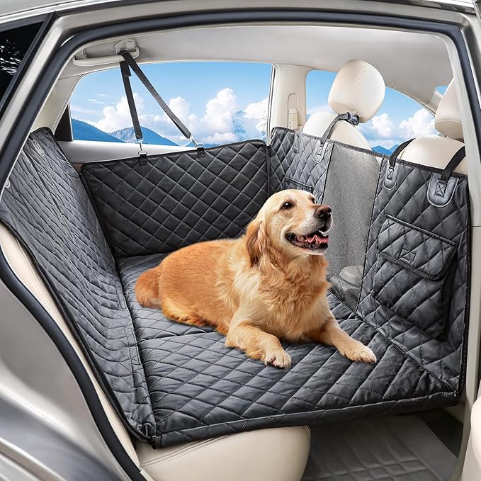 petizer Back Seat Extender for Dogs - Upgraded Anti-Scratch PU Leather, Hard Bottom Dog Car Seat Cover, Waterproof Dog Car Hammock, Backseat Pet Protector, Detachable Seat Covers for Car, SUV, Truck