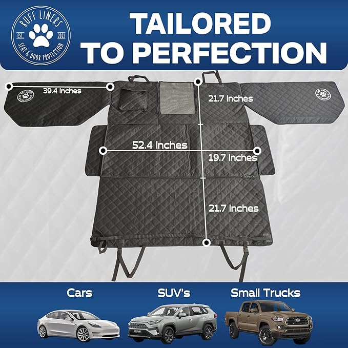 Ruff Liners Standard Dog Seat Cover, Black – As Seen on Shark Tank – Back Seat Protector for Cars, Mid-Size SUVs, & Mid-Size Trucks – Waterproof, Touch Fasteners, & Belt Slots – Sturdy Dog Hammock