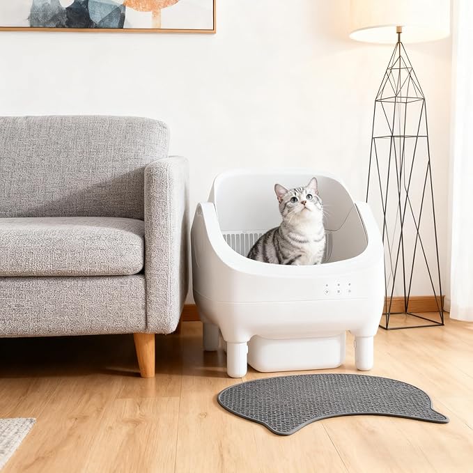 Open-Top Automatic Cat Litter Box - Self-Cleaning with Smart Gravity Sensor, Health Tracking & Waste Management for Multi-Cat Homes