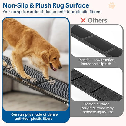 HBTower 67" Long & 17.3" Wide Folding Dog Ramp for Car, SUV & Truck – Portable Pet Ramp with Non-Slip Surface, Extra Wide Steps for Large Dogs Up to 250LBS