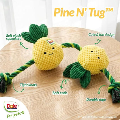 Dole for Pets® Dog Rope Toy with Squeakers, Pineapple Tug of War Dog Toy, Tough Cotton Rope Toys for Dogs, Aggressive Chew Toys for Large Dogs and Medium Dogs
