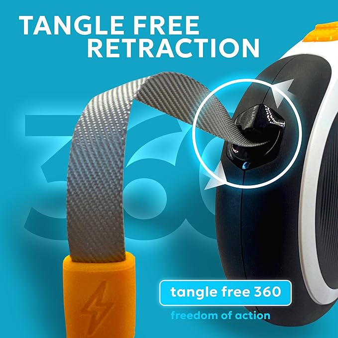 Retractable Dog Leash for Pets Up to 66 lbs, 16' Heavy Duty Reflective Nylon Tape, Tangle Free, Anti-Slip Handle with One Button Control