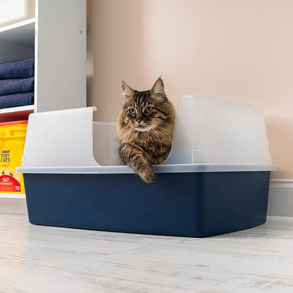 IRIS USA XX-Large Side Entry Cat Litter Box, Open Top Extra Large Litter Box for Big Cats and Multi-Cat Households, High Sided Scatter Shield, Easy to Clean, 30" L x 20" W x 14" H, Navy