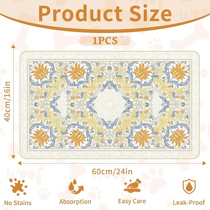 Pet Dog Cat Food Mat, Absorbent Dog Bowl Mats for Food and Water, Non Slip Boho Dogs Cat Placemats Feeding Mat for Floors Indoor Puppy Pet Accessories Supplies 16 * 24 inch, Khaki