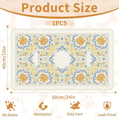Pet Dog Cat Food Mat, Absorbent Dog Bowl Mats for Food and Water, Non Slip Boho Dogs Cat Placemats Feeding Mat for Floors Indoor Puppy Pet Accessories Supplies 16 * 24 inch, Khaki
