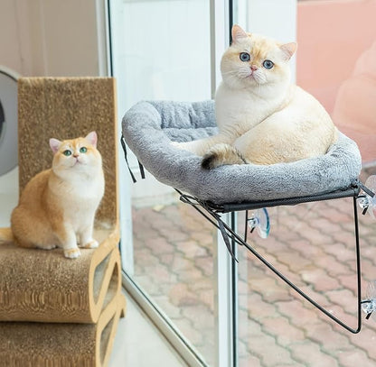 ROOVE Cat Window Perch – Luxury Cozy Hammock with Ultra-Soft Cover, Sturdy Metal Frame & 4 Strong Suction Cups, Durable Window Bed for Large Indoor Cats & Kittens to Lounge, Rest, and Observe (Grey)