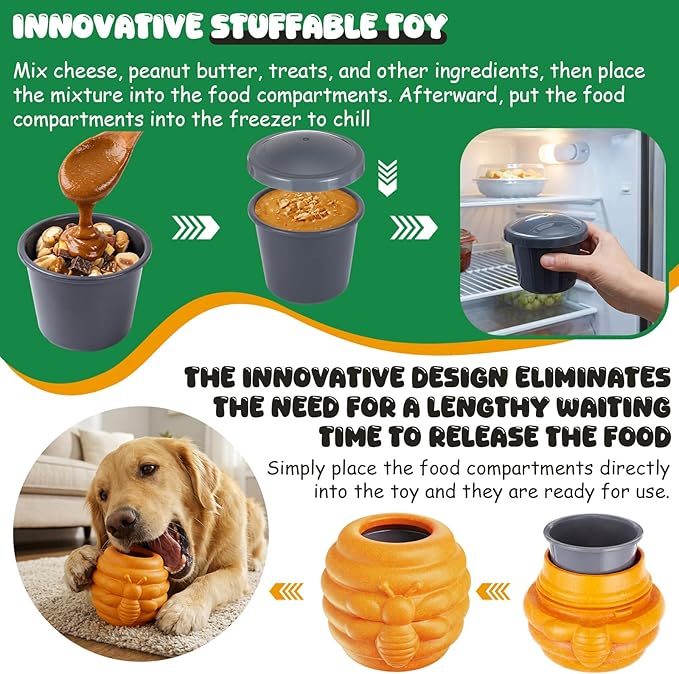 2 Pack Large Dog Toys for Aggressive Chewers, Dog Treat Dispensing Toy to Keep Them Busy, 2-in-1 Fillable Holder with 2 Cups and Food-Dispensing Lids for Large Medium (Yellow,Green)