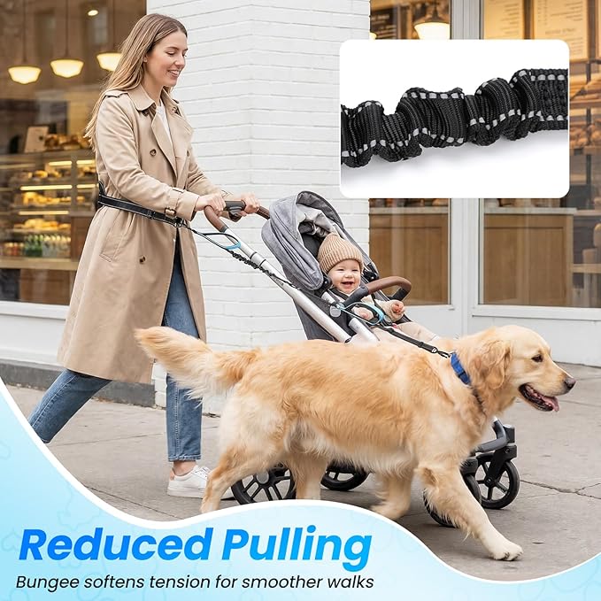 Hands Free Leash for 2 Large Dogs, No Tangle Waist Walking Bungee Leash, 6-8 FT Dual Dog Leashes(50-150 lbs)