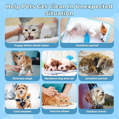 Vannon Portable Pet Bathing Wipes for Dogs & Cats, Cleaning & Odor-Controlling Extra Thick Grooming Glove Wipes for Daily Care and Traveling, Rinse Free, Nourish Fur, Individually Packaged, 10 PCS