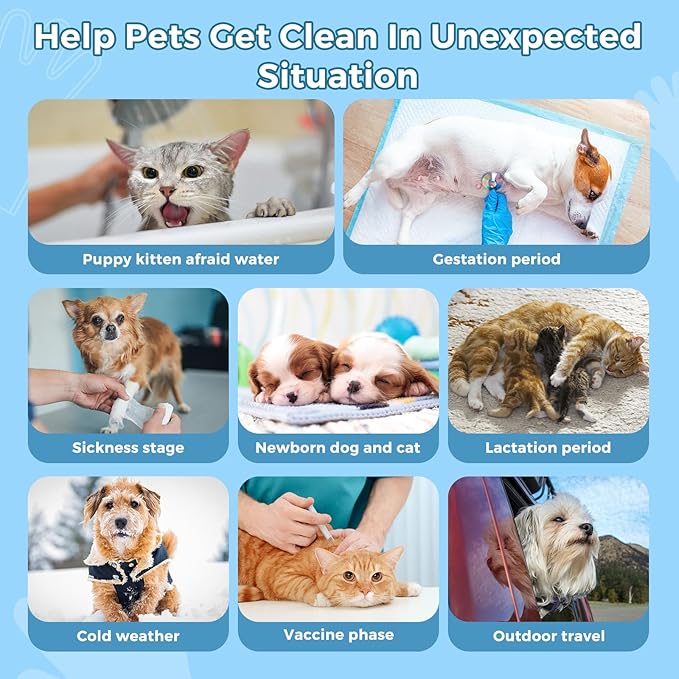 Vannon Portable Pet Bathing Wipes for Dogs & Cats, Cleaning & Odor-Controlling Extra Thick Grooming Glove Wipes for Daily Care and Traveling, Rinse Free, Nourish Fur, Individually Packaged, 20 PCS