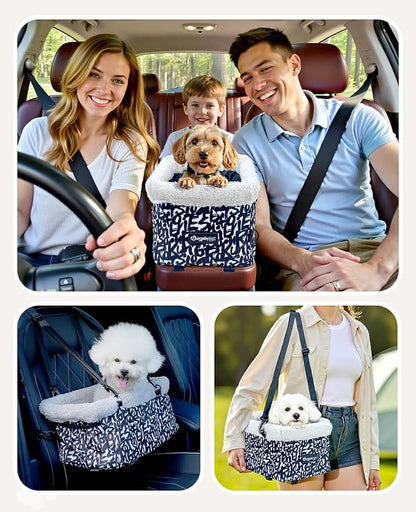 BurgeonNest Center Console Dog Car Seat for Small Dogs, Puppy Cat Car Seat Booster with Soft Cushion Safety Belt, Seats Safe & Cozy Metal Frame Armrest Dog Booster Pet Under 11 lbs (Graffiti)