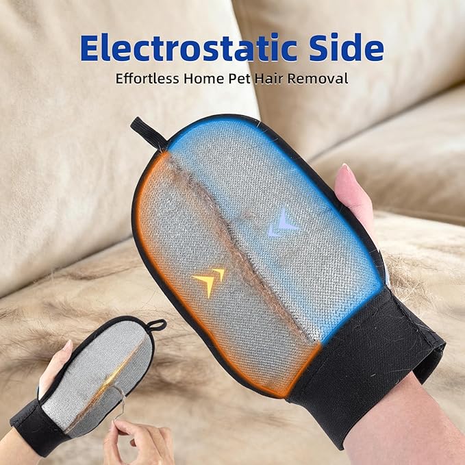 2 in 1 Pet Hair Removal Glove for Dog & Cat, Silicone Pet Grooming Gloves, Reusable Magic Pet Hair Brush, Electrostatic Pet Hair Remover Tool for Sofa, Carpets, Furniture, Car Seats, Clothing