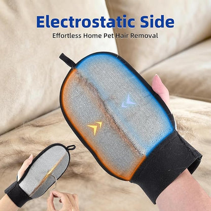 2 in 1 Pet Hair Removal Glove for Dog & Cat, Silicone Pet Grooming Gloves, Reusable Magic Pet Hair Brush, Electrostatic Pet Hair Remover Tool for Sofa, Carpets, Furniture, Car Seats, Clothing