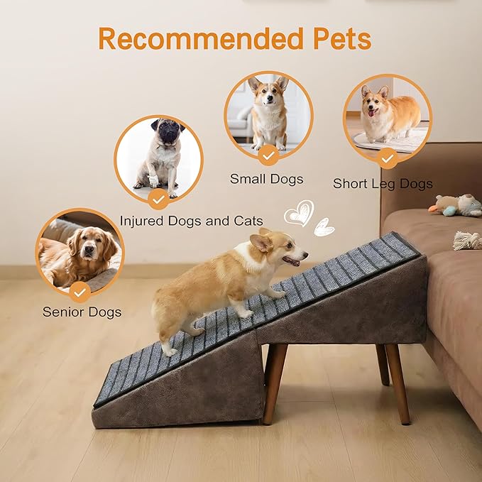 Dog Ramp for Bed and Couch,Wooden Foldable Dog Ramp,17 Inch Working Height, Non-Slip Ramp with Replaceable Carpet for Small Senior Dogs, Furniture Ramp Protect Joints(Brown XL 17" H)