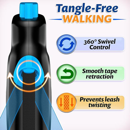 16.4 ft Retractable Dog Leash - Heavy Duty Tape Leash with Strong Nylon Tape - 360° Swivel Control - One-Click Brake & Lock - Ergonomic Non-Slip Grip for Small Medium & Large Dogs up to 100 lbs