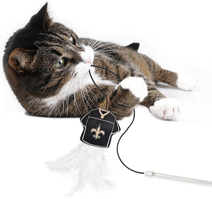 NFL New Orleans Saints Team Jersey Wand with CAT NIP, Cat Toy Jersey Shaped Plush Teaser Toy for Cats & Kittens - Interactive Pet Toy for Play & Exercise