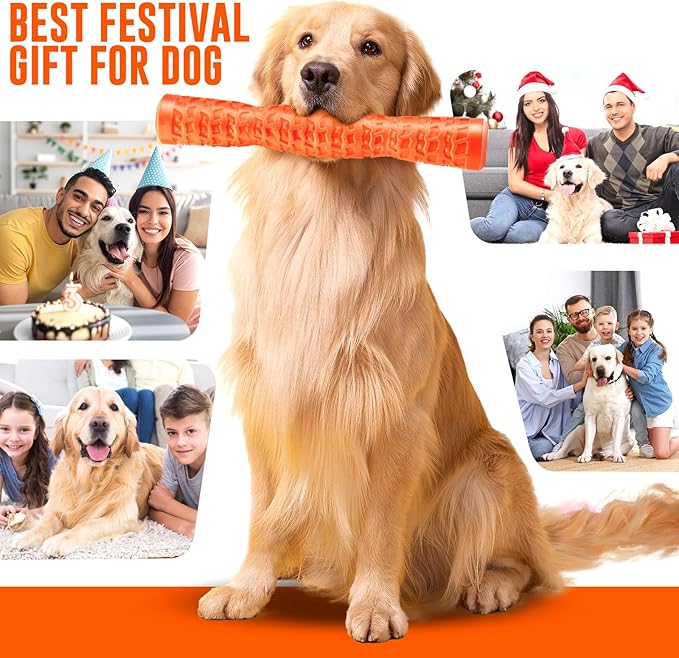 Dog Squeaky Toys Interactive Dog Toys for Aggressive Chewers Tough Rubber Chew Toys for Medium/Large Breed, Indestructible Puppy Chew Toys for Teething (Orange)
