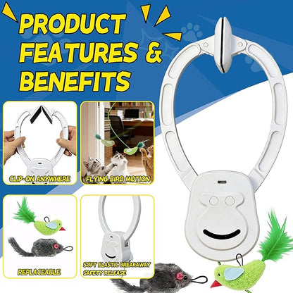 Interactive Cat Toys for Indoor Cats, Dual Modes Automatic Hanging Cat Toy with Quiet Motor, USB Rechargeable, Flying Bird Feather Mouse Toy for Kittens, Bored Adult Cats & Multi-Cat Households