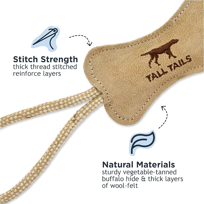 Tall Tails Dog Natural Leather Bone Rope Tug Toy for Dogs, 12 Inches