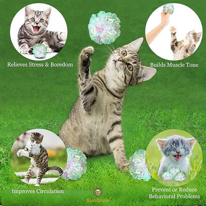 SunGrow Mylar Cat Crinkle Balls, 2", Shiny and Stress Buster Toy, Lightweight and Great for Use in Craft Projects, Toy Ball Suitable for Both Feline and Kids, Kitten Chew and Chase Balls for Exercise