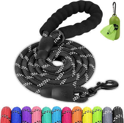 Joytale Dog Leash for Large Dogs, Heavy Duty Nylon Leashes with Comfortable Padded Handle and Highly Reflective Threads, Ideal for Walking and Training, Black, 5'×1/2''