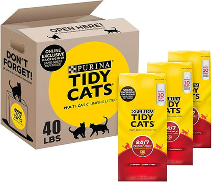 Purina Tidy Cats Clumping Cat Litter, 24/7 Performance, Clay Cat Litter, Recyclable Box - (Pack of 3) 13.33 lb. Bags