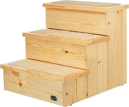Trixie Wooden Dog Stairs with Nonslip Carpet - 3 Step Pet Stairs for Beds and Couches - with Additional Storage Space - in Natural