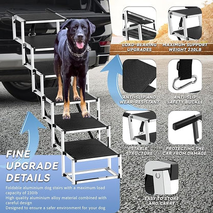 Dog Stairs for Large Dogs - 6 Step Foldable Dog Ramp for Car 43In Non-Slip Surface Support up to 230lbs - Suitable for SUV Truck Designed Specifically for Disabled Dogs