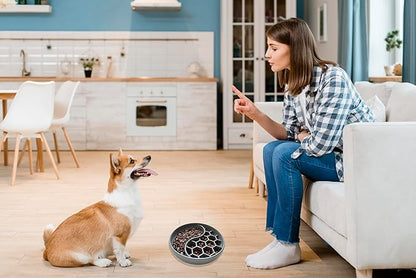 Slow Feeder Dog Bowls,Fun Dog Feeding Bowls with Suction Cups, Anti-Choking, Non-Slip Design, Reduces Boredom, Anxiety,Overeating, Ideal for Medium to Small Dogs & Cats (Grey)