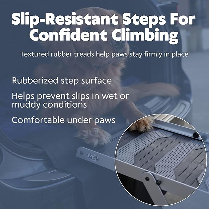 Trixie Aluminium Dog Stairs with Nonslip Rubber Surface - 4 Step Pet Stairs for Beds and Couches - Foldable and Easy to Store - in Silver/Black