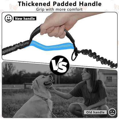 Hands Free Dog Leash with Zipper Pouch, Running Waist Leash for Dog Walking, Adjustable Waist Belt for Large Dogs, Reflective Bungee Design with Two Handle for Hiking,Training, Black