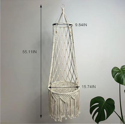 Macrame Cat Hammock 55.11 * 15.74INCH with Faux Lamb Cushion, Handwoven Hanging Bed for Space-Saving Indoor Décor, Cat Swing for Playing Sleeping Climbing and Lounging