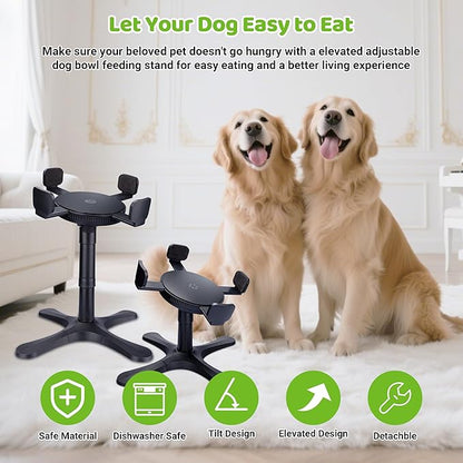 Dog Bowls,Elevated Adjustable Dog Bowl Stand with 3 Heights & Tilted Feeding Design, Raised Stand Compatible with Medium & Large Breeds(with Bowl) Black