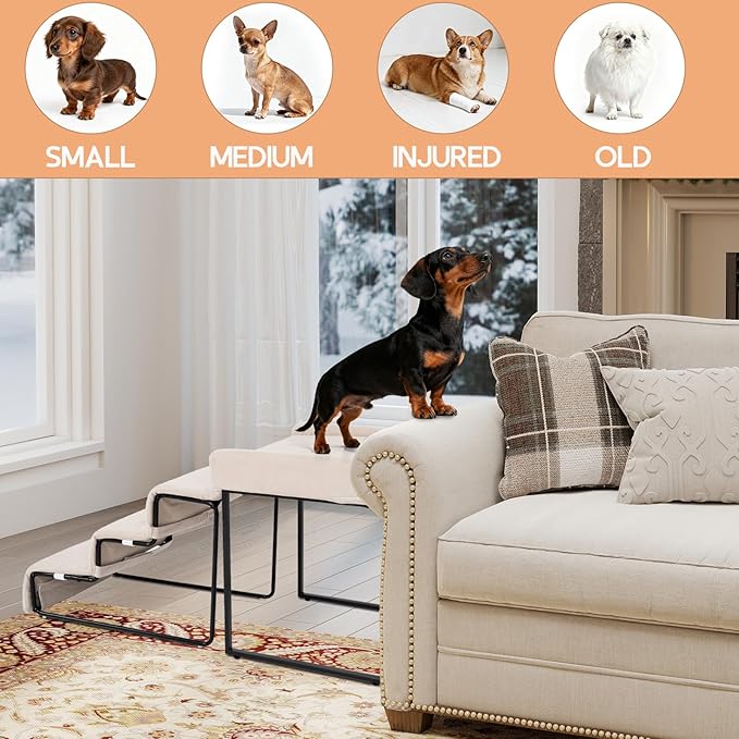 Dog Window Perch with Stairs for Dogs to get on Bed 3-Step Pet Ramp for High Beds Non-Slip Washable Cover The Sturdy Iron Frame with Ideal for Small Dogs Cats Senior Pets with Joint Issues