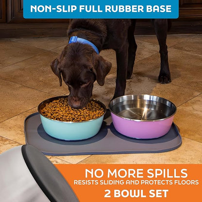 Master Pet Supply Stainless Steel Dog Bowls Set of 2 (128 Oz Each) with Non-Slip Rubber Base - Stainless Steel - Basic Dog Food Bowl Water & Food Bowls for Small Medium Large Dogs & Cats, Metal Dish