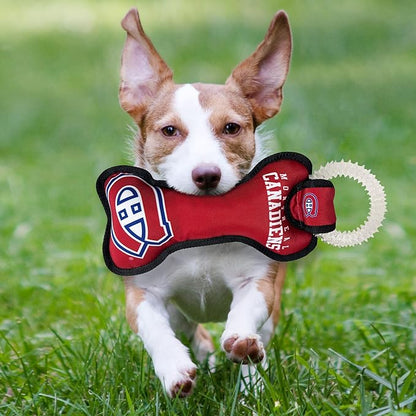 Pets First NHL Montreal Canadiens Dog Bone Squeak Toy with Cleaning Teething Ring