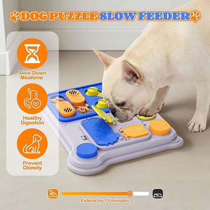 Dog Puzzle Toy Slow Feeder, Interactive Dog Toys for IQ Training & Mental Stimulation, Easy Clean Detachable Tray Non-Slip Base, Enrichment Toys for Small Medium Dogs, Blue