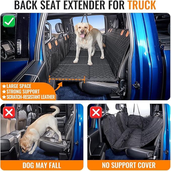 MAXFUT Dog Back Seat Extender for Truck,Truck Dog Seat Cover Back Seat,Dog Hammock for Truck,Hard Bottom Seat Extender,Pet Seat Covers for F150/RAM1500/Silverado