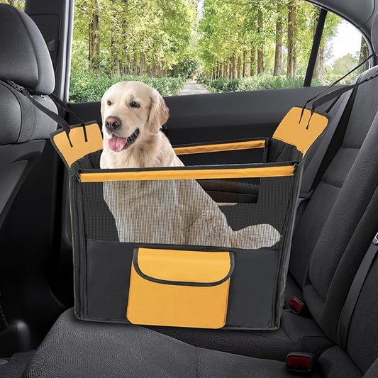 Dog Seat Cover, Pet Car Seat Cover for Dogs with Breathable Mesh, Storage Pocket & Side Strap, Dog Hammock for Cars, Trucks & SUVs (Medium Size)