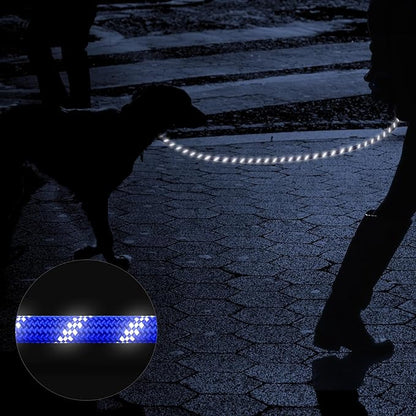 Heavy Duty Dog Leash for Large Medium Small Breed Dogs, Reflective Rope Dog leashes with Comfortable Handle,4/5/6 FT Pet Puppy Leash for Night Walking with Poop Bag Holder,Blue,1/2 inch