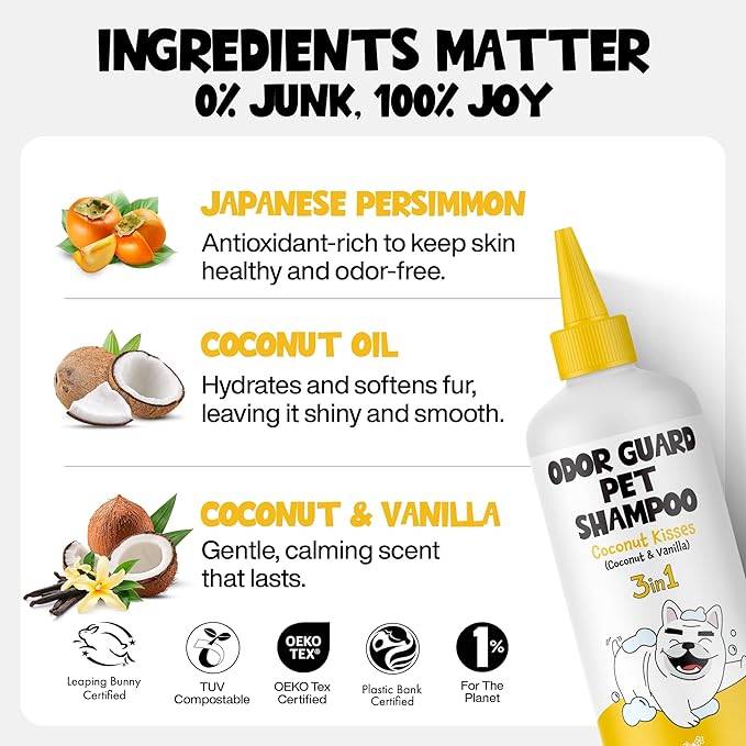 Dog Shampoo & Conditioner for Smelly Dogs, Coconut Kisses Dog Shampoo for Itchy Skin Relief, Hypoallergenic Pet Shampoo for Conditioner, Moisturizing & Itching.