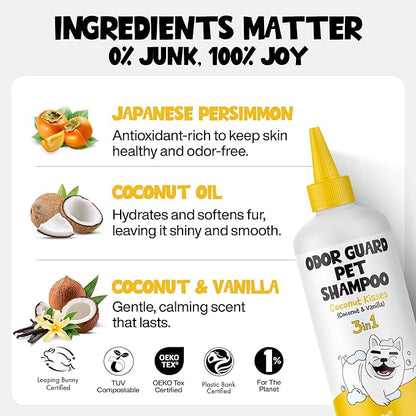 Dog Shampoo & Conditioner for Smelly Dogs, Coconut Kisses Dog Shampoo for Itchy Skin Relief, Hypoallergenic Pet Shampoo for Conditioner, Moisturizing & Itching.