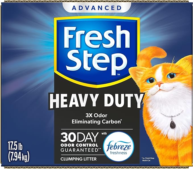 Fresh Step Heavy Duty Odor Block Advanced Multi Cat Clumping Litter with Febreze, 52.5 lb (Package May Vary),(17.5lb Pack x 3)