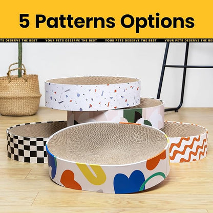 Cat Scratcher Bed,2 in 1 Oval Cat Scratching Board for Indoor,Scratch Pad Corrugated Cardboard Lounge Bowl Nest Couch Sofas for Kitty Play&Rest,Holiday Birthday Gift with Kittens Toy Fish