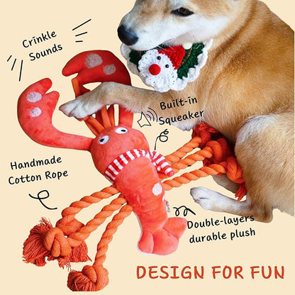 Squeaky Dog Toys, Rope Tug of War Dog Toys, Durable Lobster Plush Chew Toys, Dog Gifts for Puppy, Small Medium Large Dogs