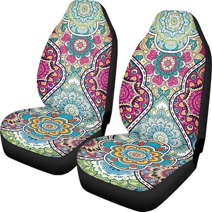 Dreaweet Boho Car Seat Covers Front Seats Universal 2 Piece Mandala Floral Pattern Car Decor Washable & Universal Seat Covers for Cars SUV Sedan