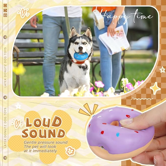 8 Pcs Latex Squeaky Dog Toys Donut Small Dogs Squeaky Chew Toys for Aggressive Chewers Soft Interactive Fetch Play No Stuffing Durable Teething Items for Small Puppy