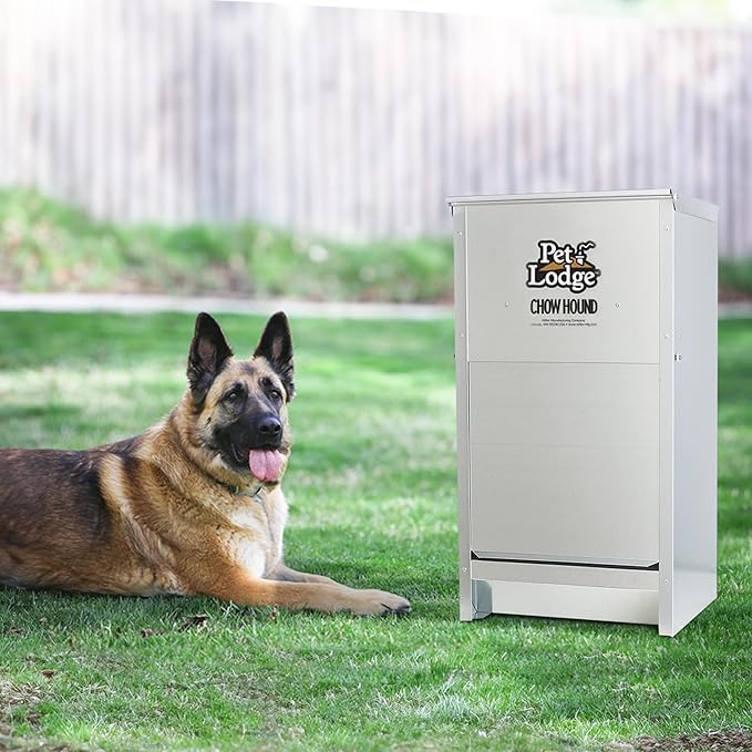 Little Giant Chow Hound 25 Pound Capacity Indoor and Outdoor Automatic Heavy Gauge Steel Dry Food Dog Feeder with Magnetized Door (4 Pack)