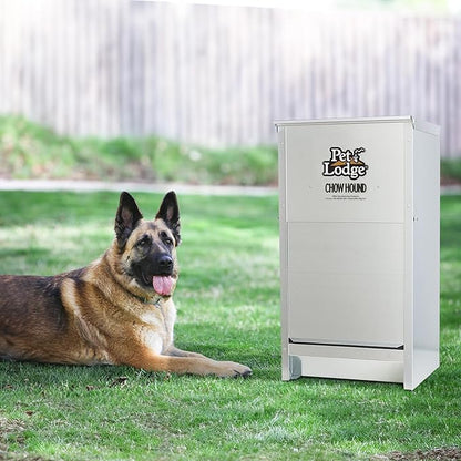 Little Giant Chow Hound 25 Pound Capacity Indoor and Outdoor Automatic Heavy Gauge Steel Dry Food Dog Feeder with Magnetized Door (4 Pack)