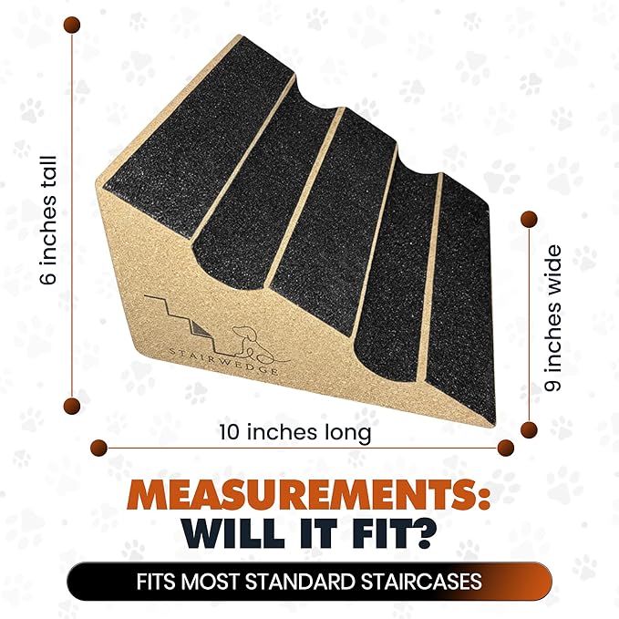 Original StairWedge™ - NEW Enhanced Tread Grip! Ramp for Small Dogs Breeds - Fits Standard Staircase - Wedge Shape Stair Ramp for Dogs and Pets - Multi-Patent Pending (1single)